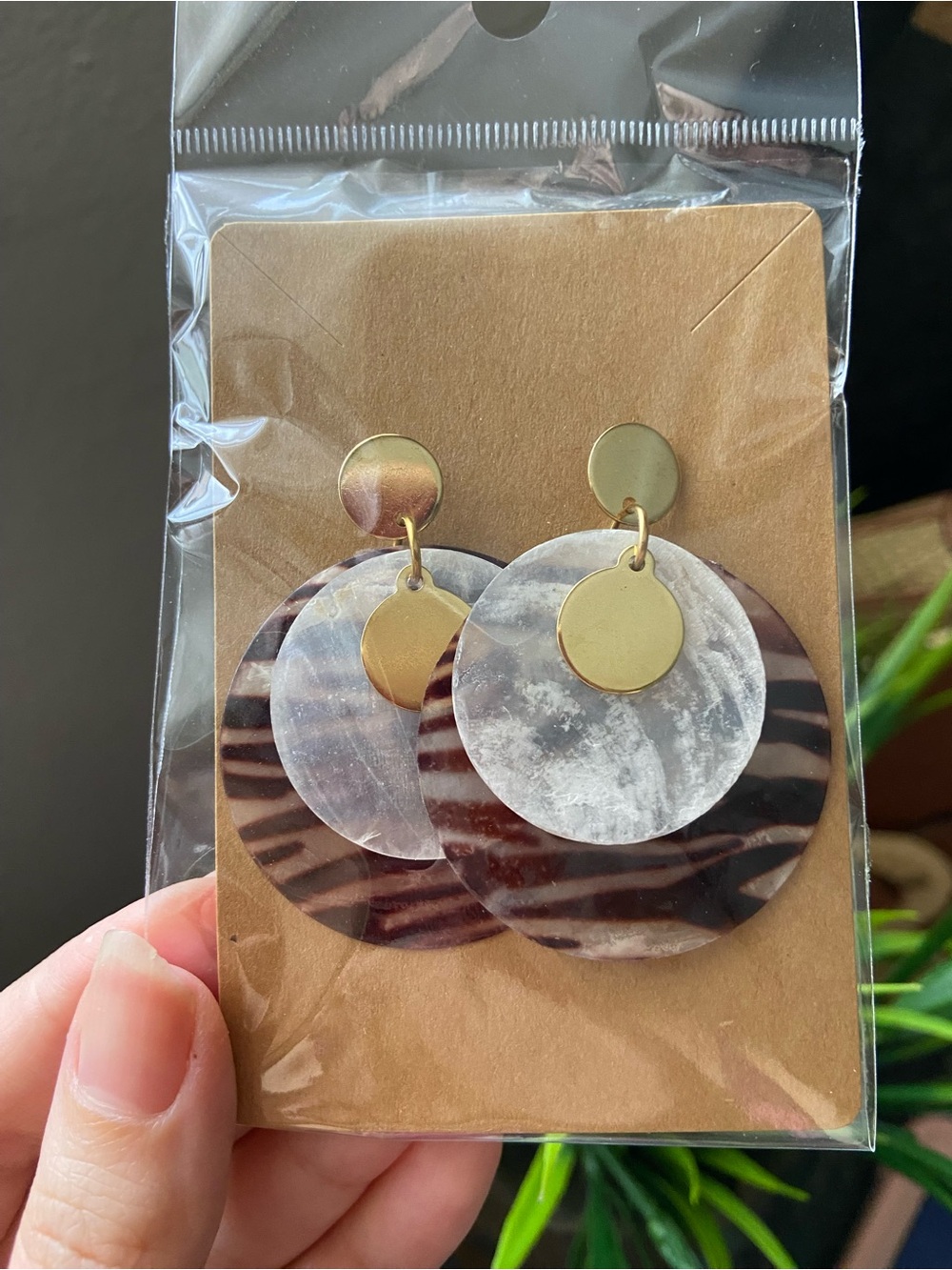 Stainless steel Gold, Zebra, Shell 🐚 Layered Disc Earrings - Women Jewelry